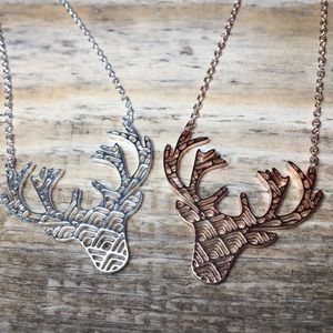 Silver or Rose Gold Tone Reindeer  Necklace